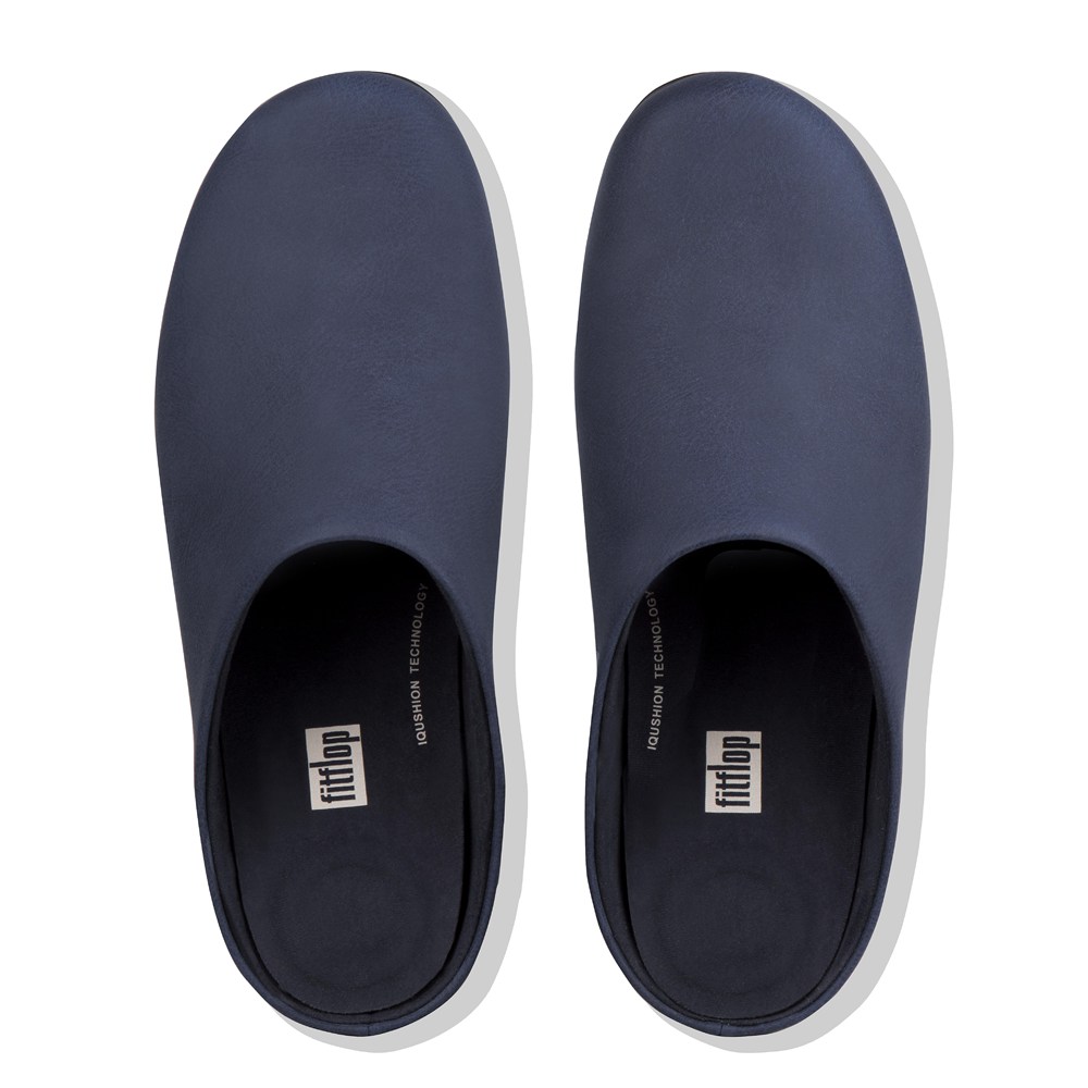 Fitflop Mens Slippers - Shove Leather Mule - Navy - 190-EPYLWU